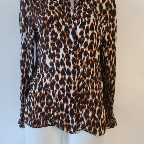 Womens Kobi Halperin Black Brown Silk Blend Animal Print Blouse Top M - Picture 6 of 11